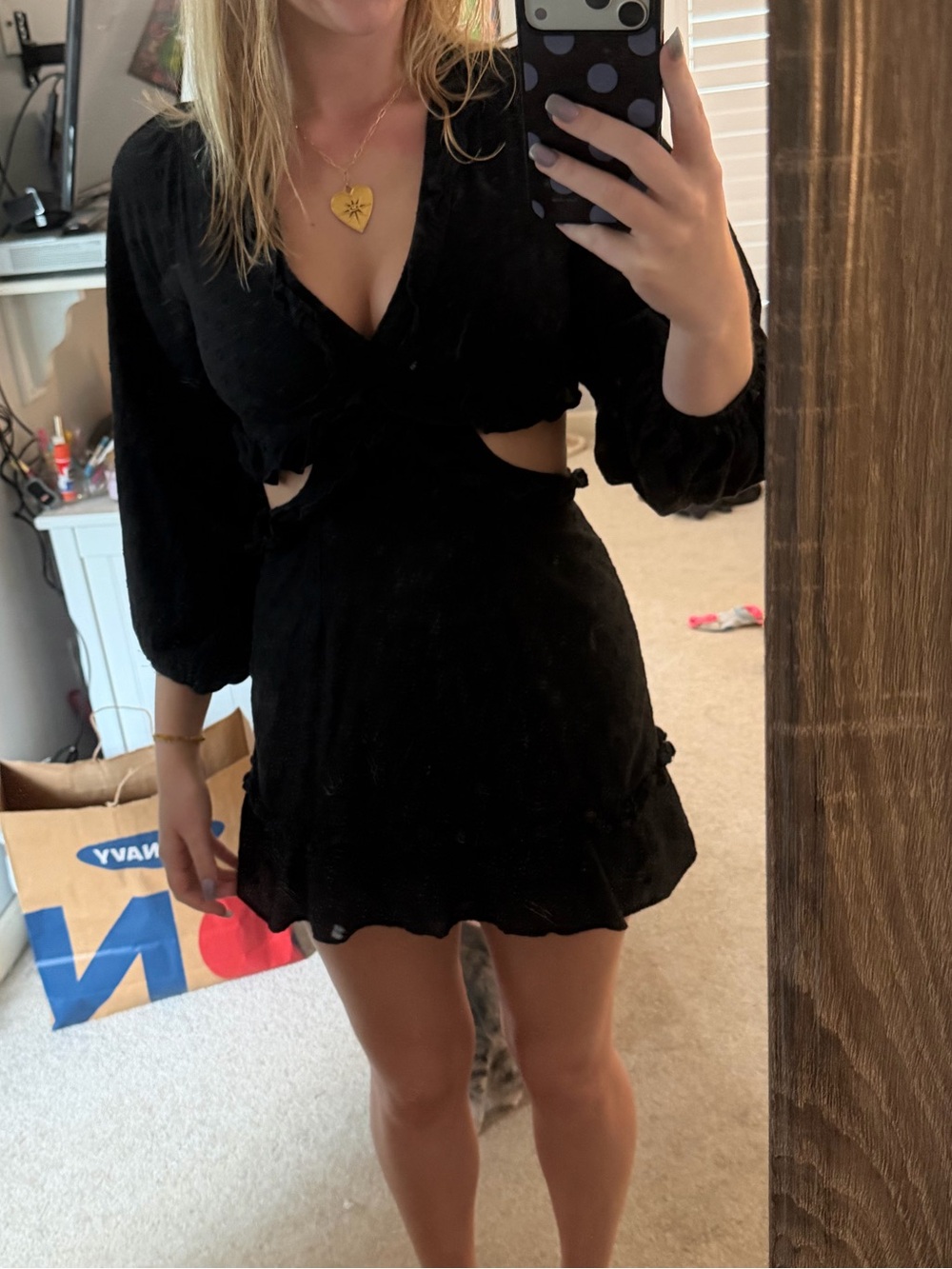 Altar'd State Black Long-Sleeve Cutout Mini Dress